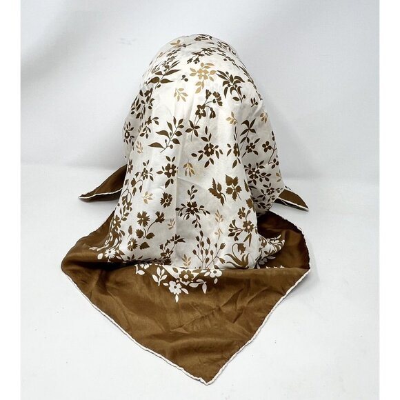 Melle Ricci Square Scarf‎ 100% Silk Brown Cream Gold Floral Bandanna 31" Paris - Picture 8 of 11